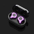 TWS wireless Bluetooth earbuds in a charging case, showing colour options like silver, grey, and red.