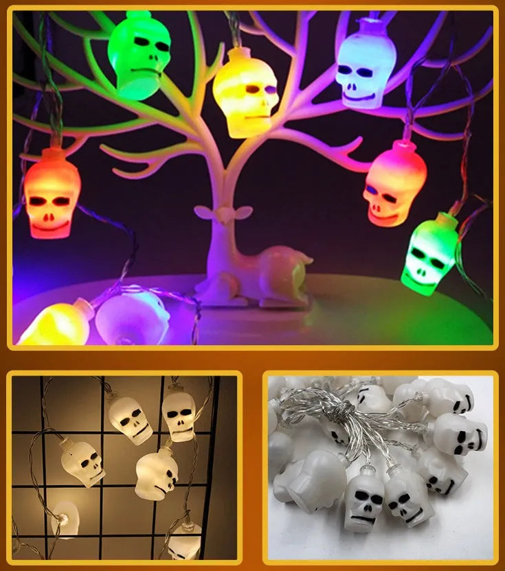 Halloween pumpkin LED string lights with ghost and bat decorations