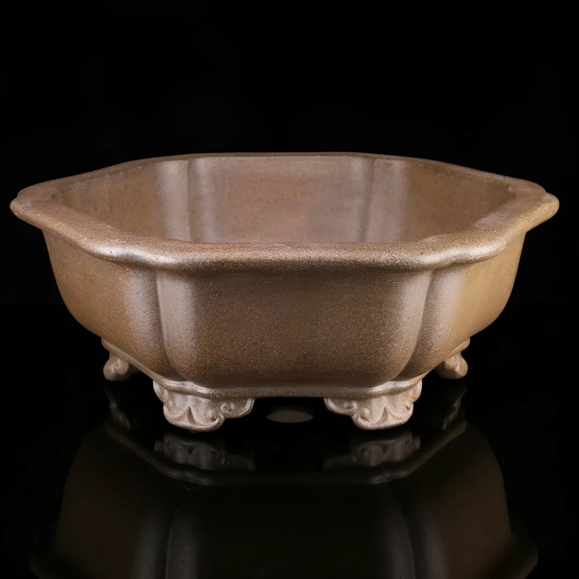 Large handmade purple clay hexagon plant pot for tea cultivation