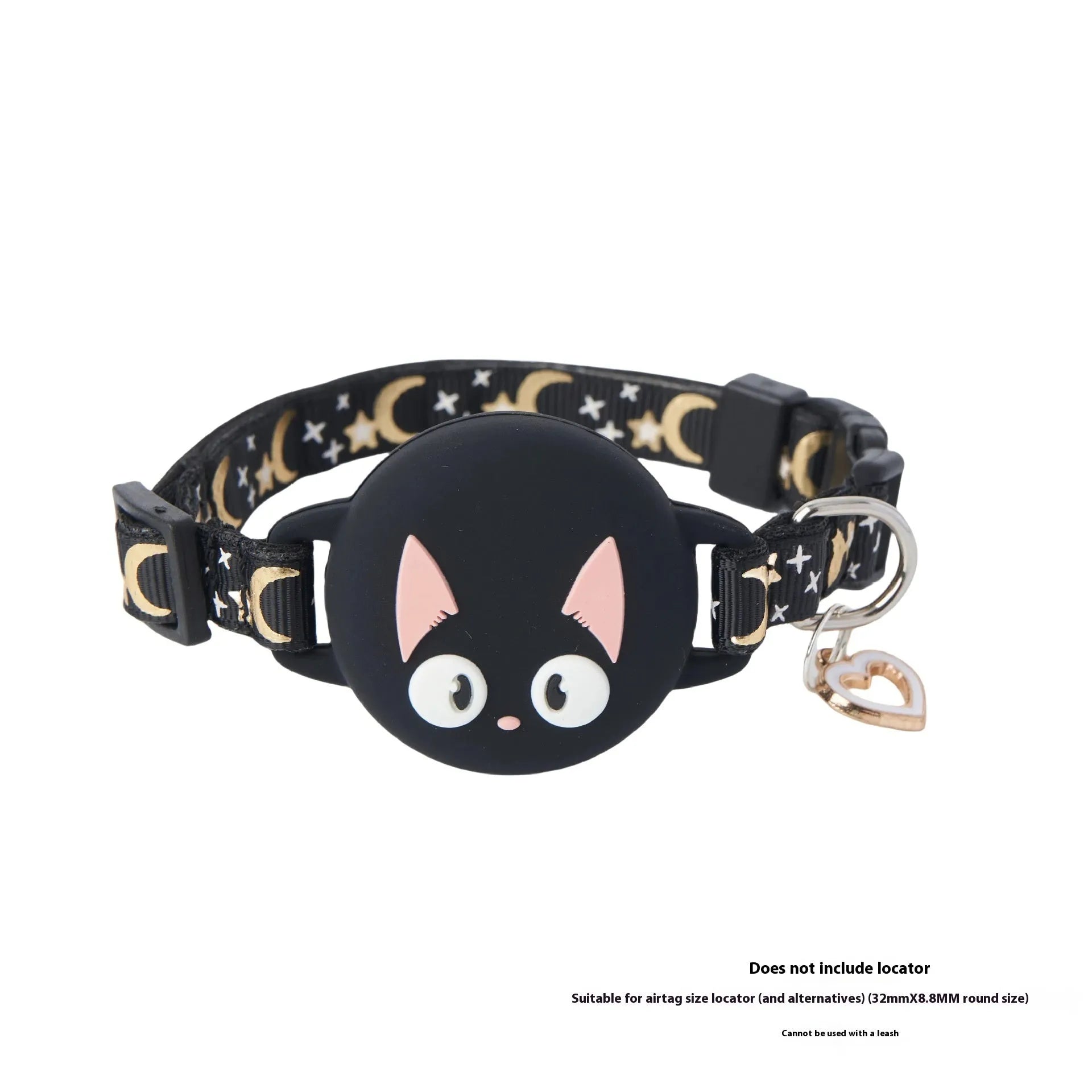 AirTag cat collar case in plastic showing adjustable sizing and four colour options