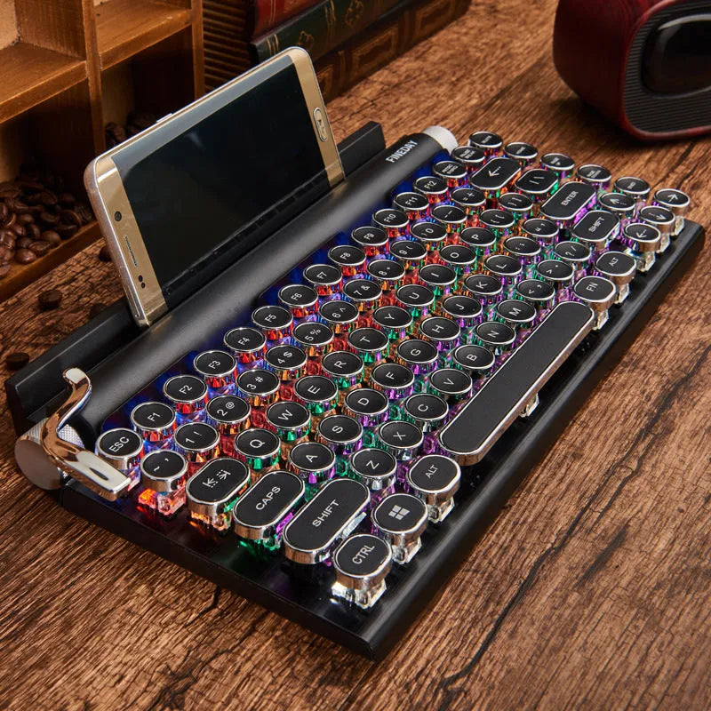 Dot retro mechanical Bluetooth keyboard with black finish and backlit keys