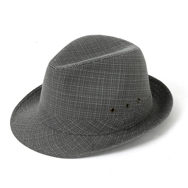 A men's fedora hat for mature gentlemen in thickened suit material or linen, shown in classic colours.