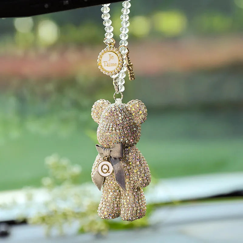 Violent Bear design car rearview mirror pendant with crystal rhinestones in 5x9cm size