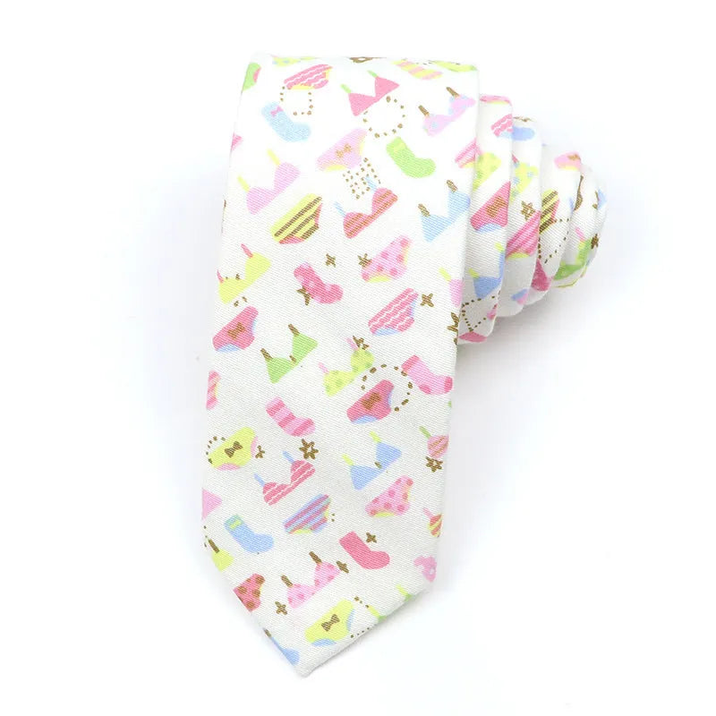 Narrow cotton bow tie with cartoon print pattern in assorted colour codes for men casual wear