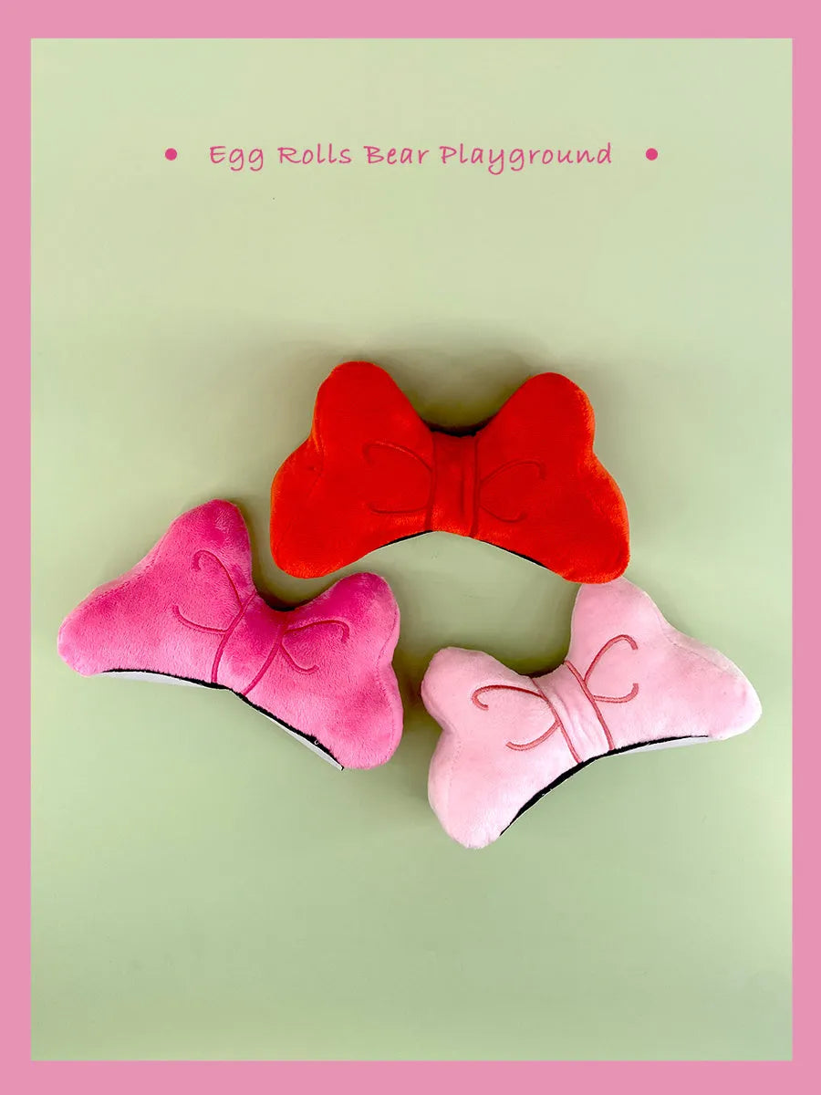 Plush bow helmet decoration for motorcycle and ski helmets in red, peach pink or rose pink