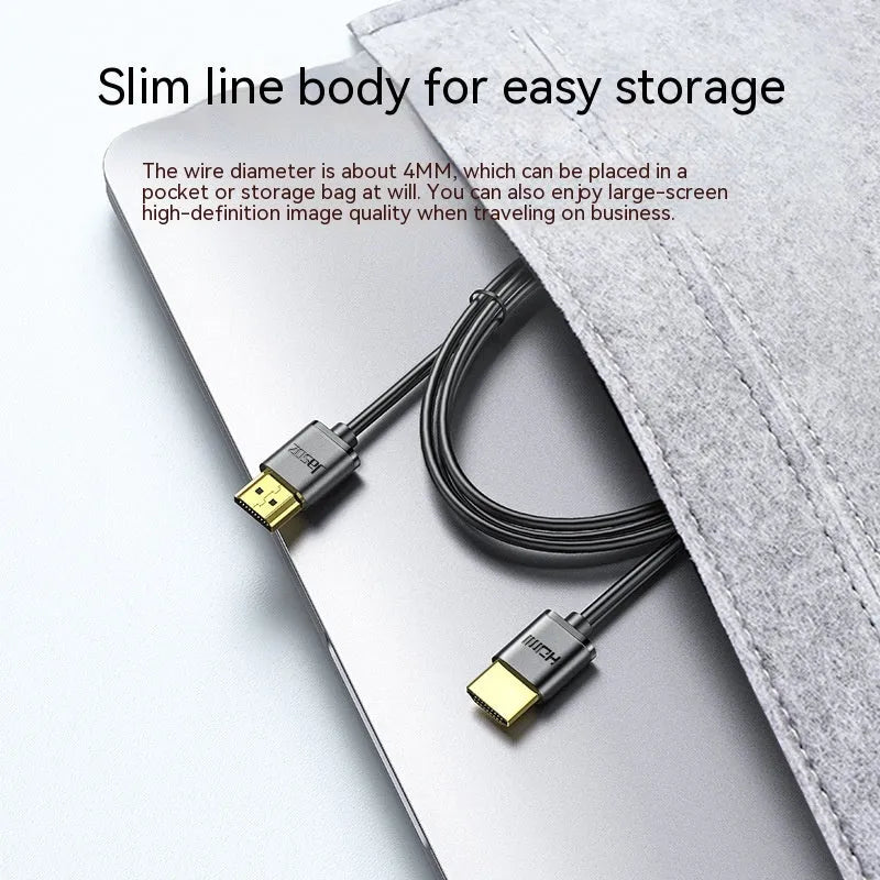 Thin flexible HDMI video cable with gold-plated connectors, available in multiple lengths.