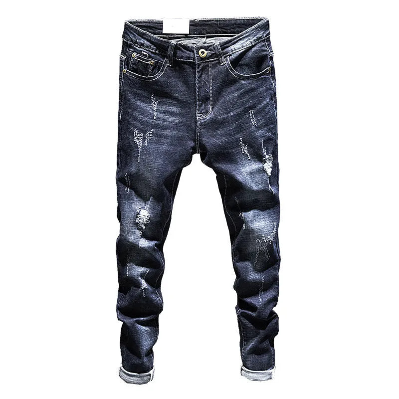 Men's slim fit skinny jeans in dark blue cotton denim with micro elastic fabric