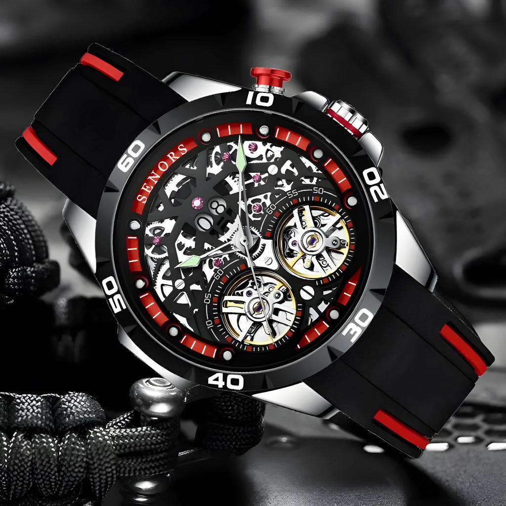 Automatic mechanical men's watch with luminous hands and hollow dial in business styling