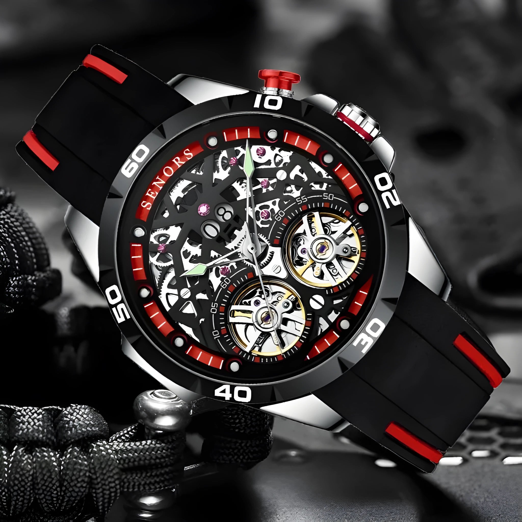Automatic mechanical men's watch with luminous hands and hollow dial in business styling