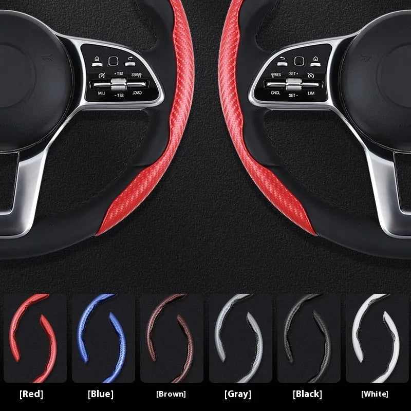 Sweat-absorbent suede steering wheel cover with carbon fibre pattern for 38cm or 40cm wheels in business style