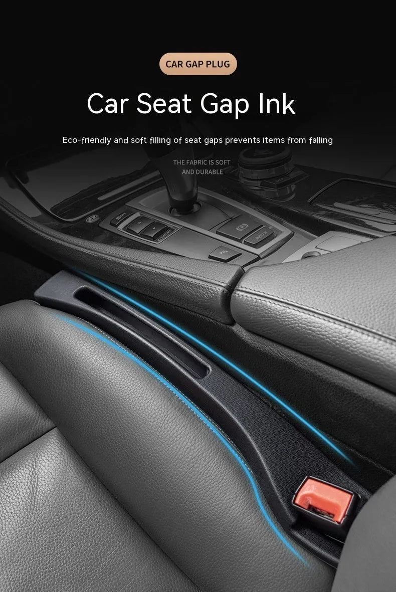 Plastic car seat gap storage organiser with handle in black or brown colour