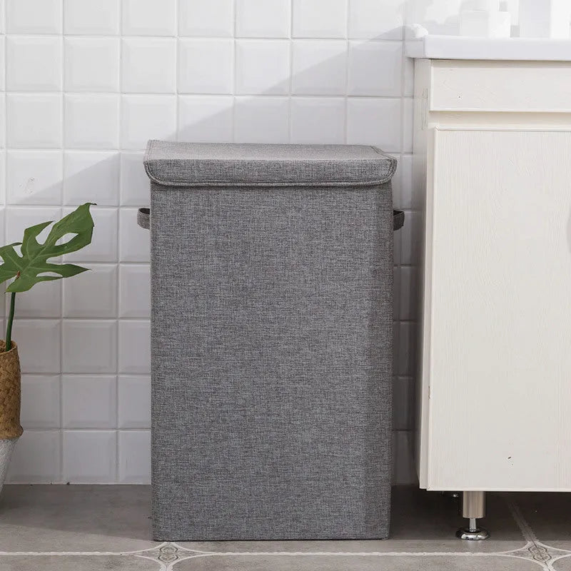 Foldable cotton linen storage basket in grey, khaki or brown in medium or large size