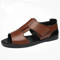 Men's black and brown Roman-style casual sandals with open-toe design and rubber soles