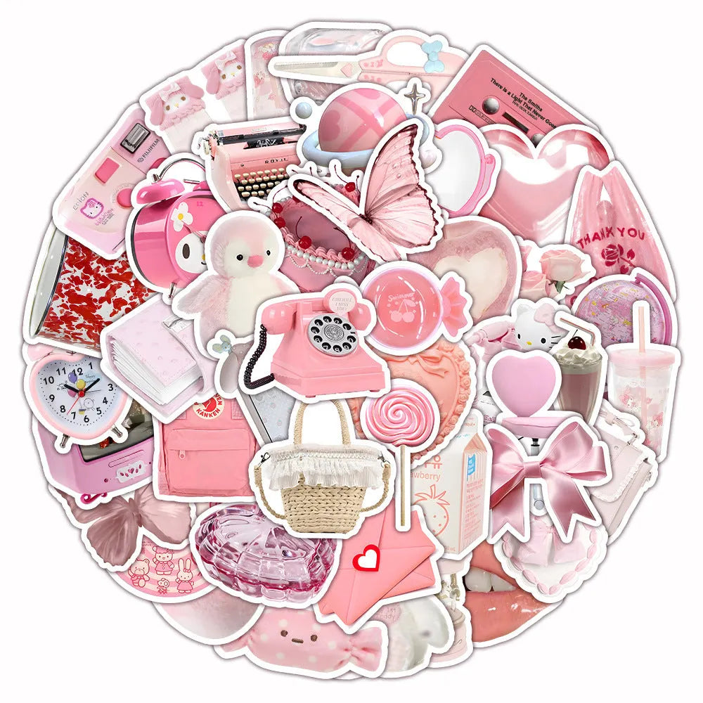 3D decorative stickers with pink heart designs in two style variations