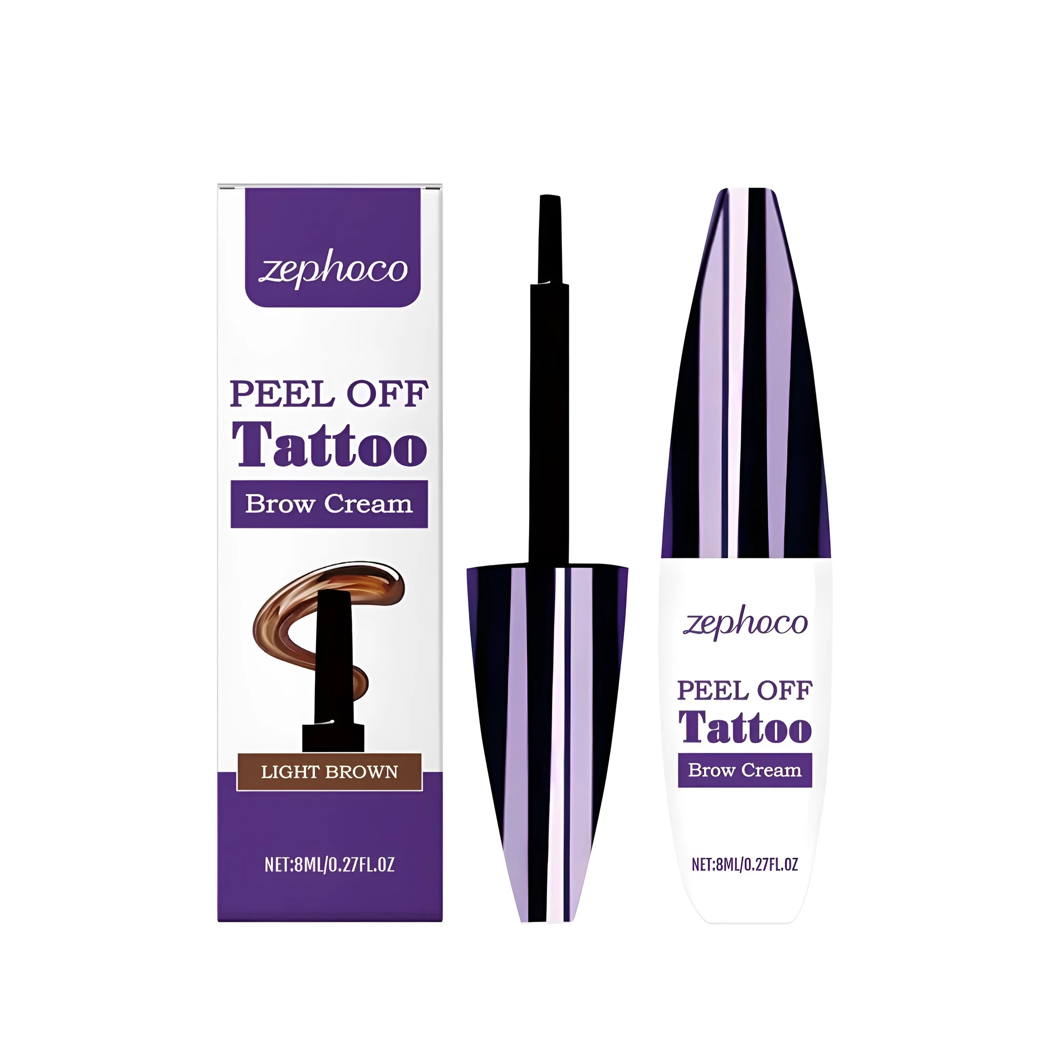 Tearable liquid eyebrow pencil in black brown and light brown shades with water-based formula