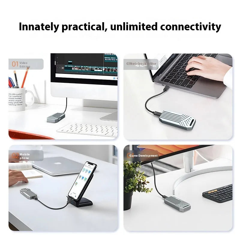 Aluminium Thunderbolt 4 M.2 NVMe SSD external enclosure in silver and grey colour options.