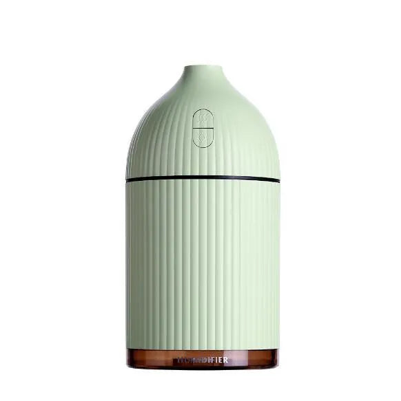 White ultrasonic aromatherapy diffuser humidifier with LED light, 300ml capacity, 80mm cube design