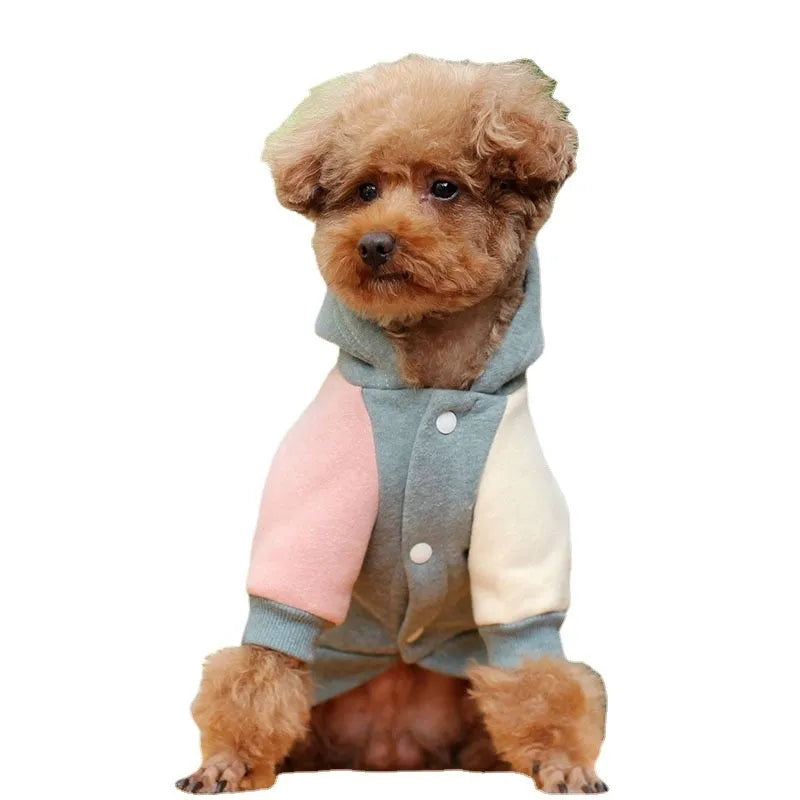 Brown cotton dog sweatshirt shown on a medium-sized dog with casual leisure styling