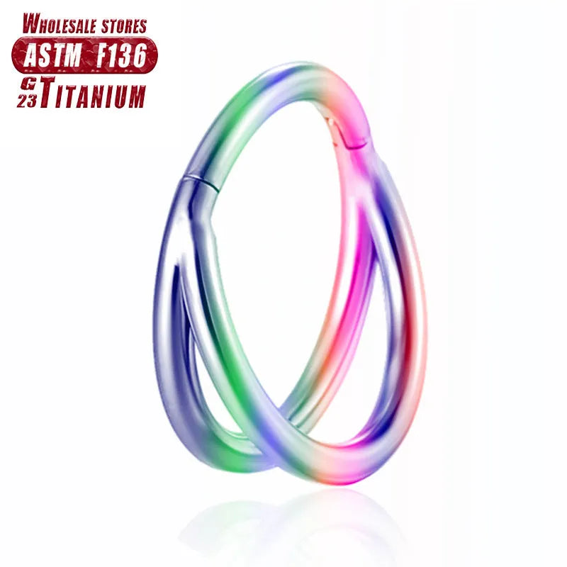 Titanium alloy fork nose ring in silver colour on black background