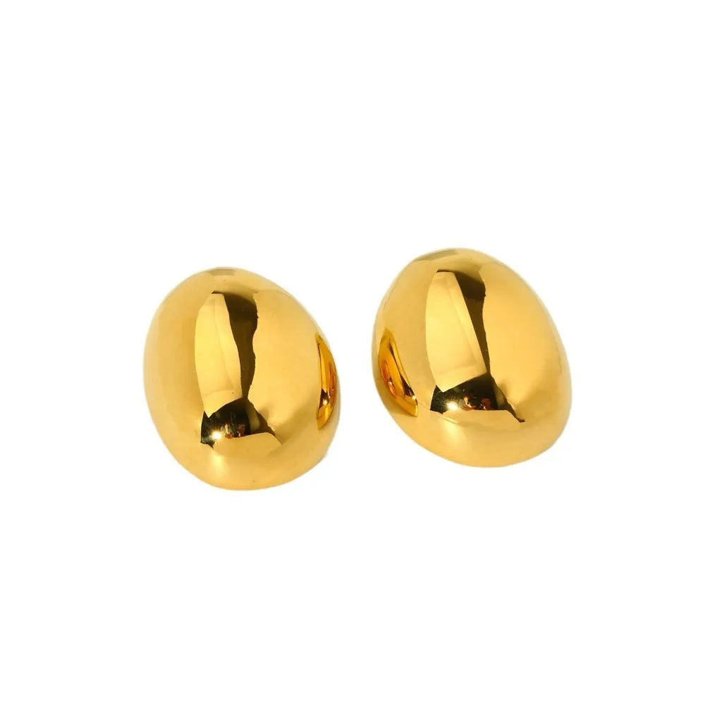 Geometric stainless steel ear studs with 18K gold colour electroplating and glazed surface finish