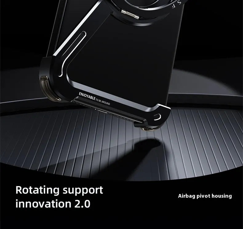 iPhone 17 Pro Max metal phone case with magnetic bracket in black colour showing business style design