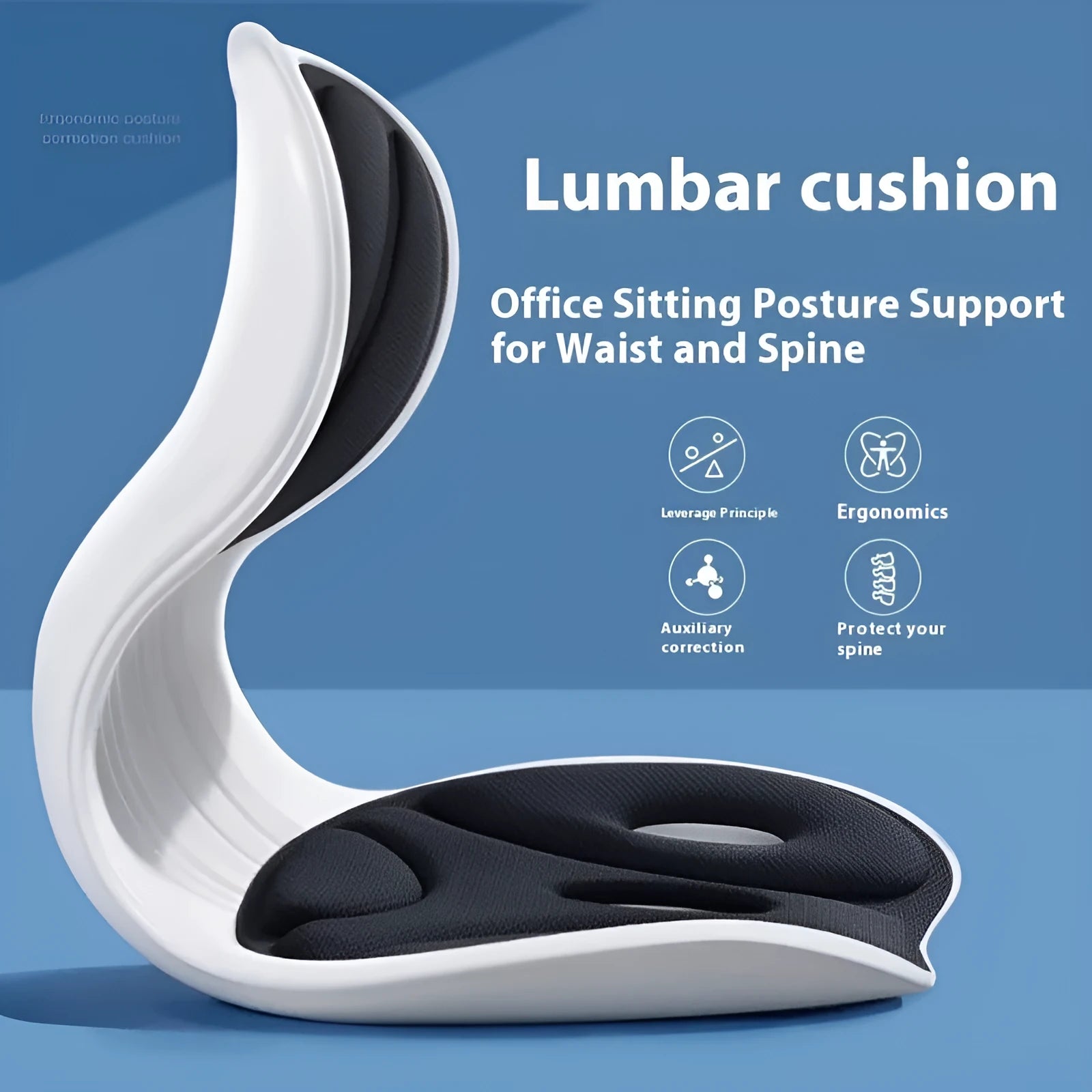 Memory foam seat cushion in grey with optional waist pillow fixing band for chair backrest support