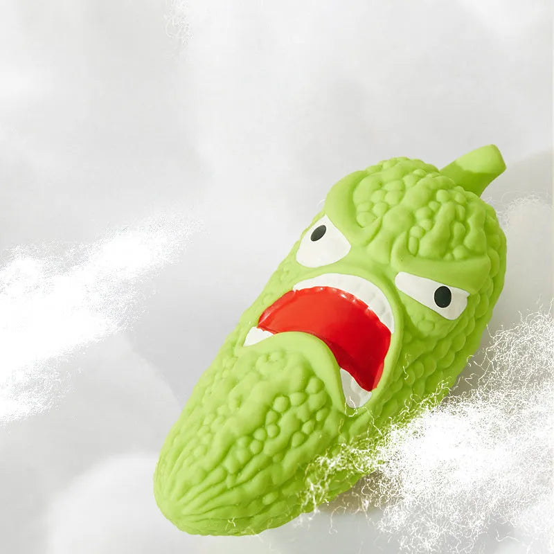 Bitter melon and chili shaped dog chew toys with textured surfaces for teeth grinding
