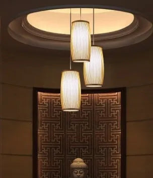 Bamboo plait decoration lamp with woven construction and E27 lamp holder for hallway staircase lighting