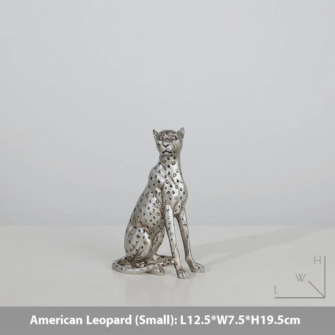 Resin leopard ornament in American Leopard colour on wooden shelf