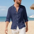 Linen American-style casual shirt in loose fit with non-ironing process