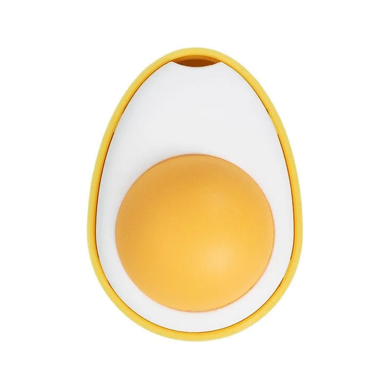 Catnip ball toy in fried egg and poached egg shapes with adhesive backing for wall mounting