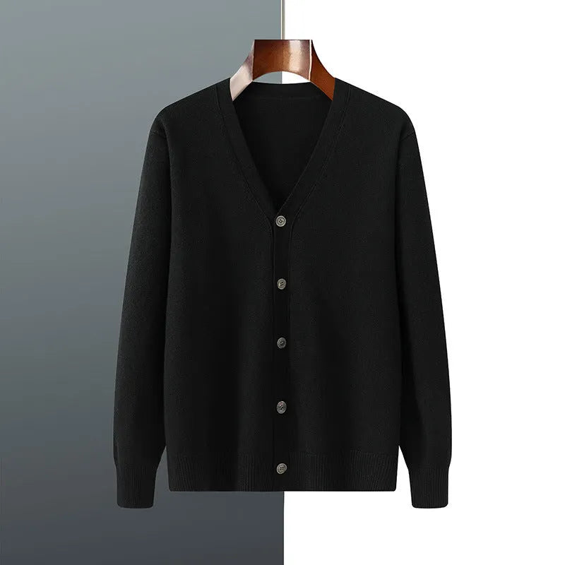 Men's V-neck knitted cardigan coat in Andy velvet fabric with long sleeves