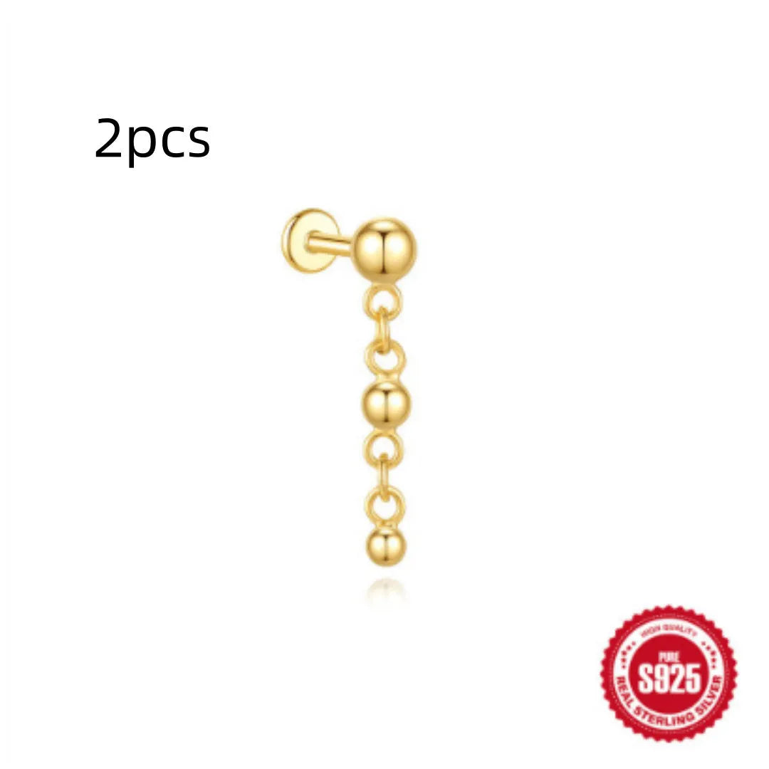 S925 sterling silver water drop earrings with flat spiral puncture design in single gold colour