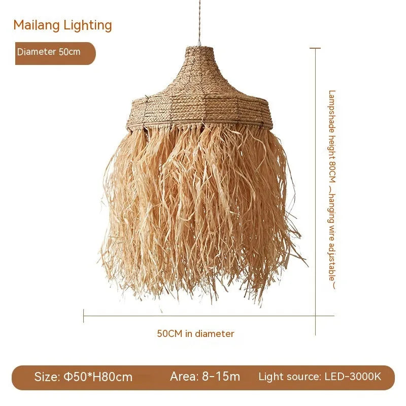 Southeast Asian style pendant light with a 50cm woven rattan and willow shade