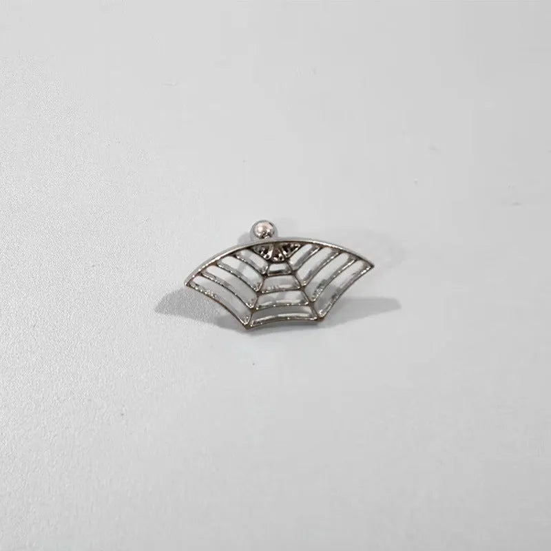 Metal spider web stud earrings with geometric mesh design in gold and silver electroplated finishes