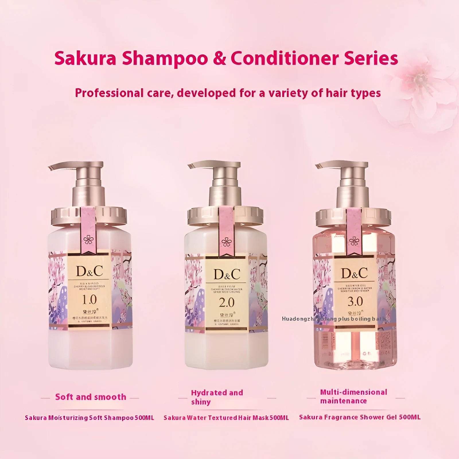 Sakura shampoo conditioner shower gel nursing suite 500ml bottle with cherry blossom formula