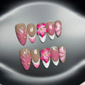 French style three-dimensional lily ice flower gel nail stickers in almond shape on plastic backing.