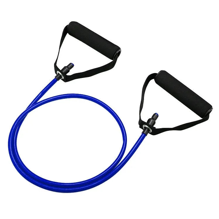 TPE chest expander exercise equipment with adjustable tension rope in yellow, green, red, blue, and black resistance options