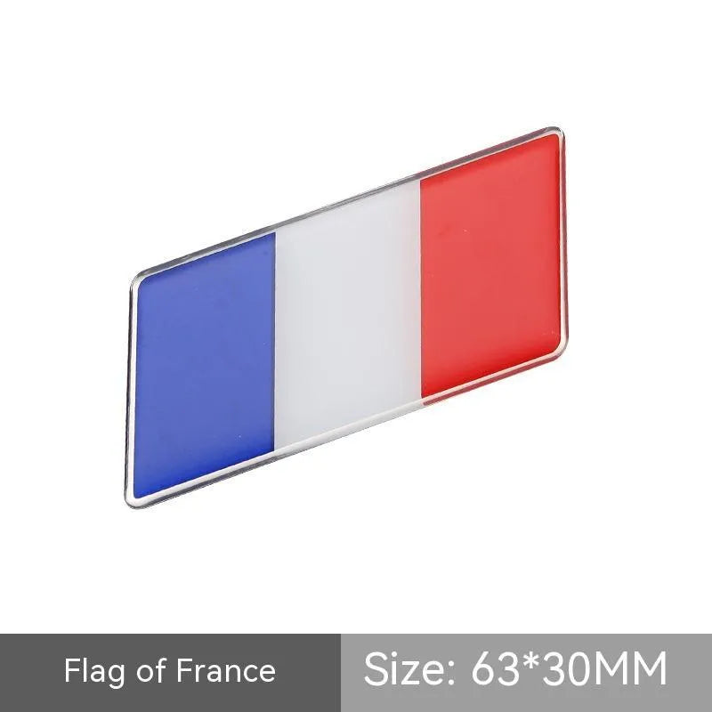 Aluminium car sticker flag emblem showing national flag design in parallelogram shape