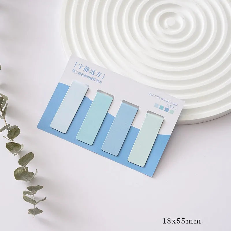 Set of four magnetic Morandi colour block bookmarks showing different colour options
