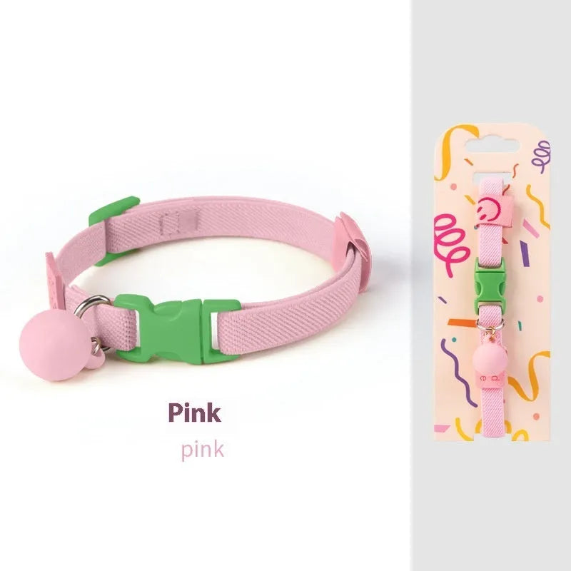 Small high elasticity polyester dog collar shown in one of seven solid colours, adjusted for a 22-32cm neck.