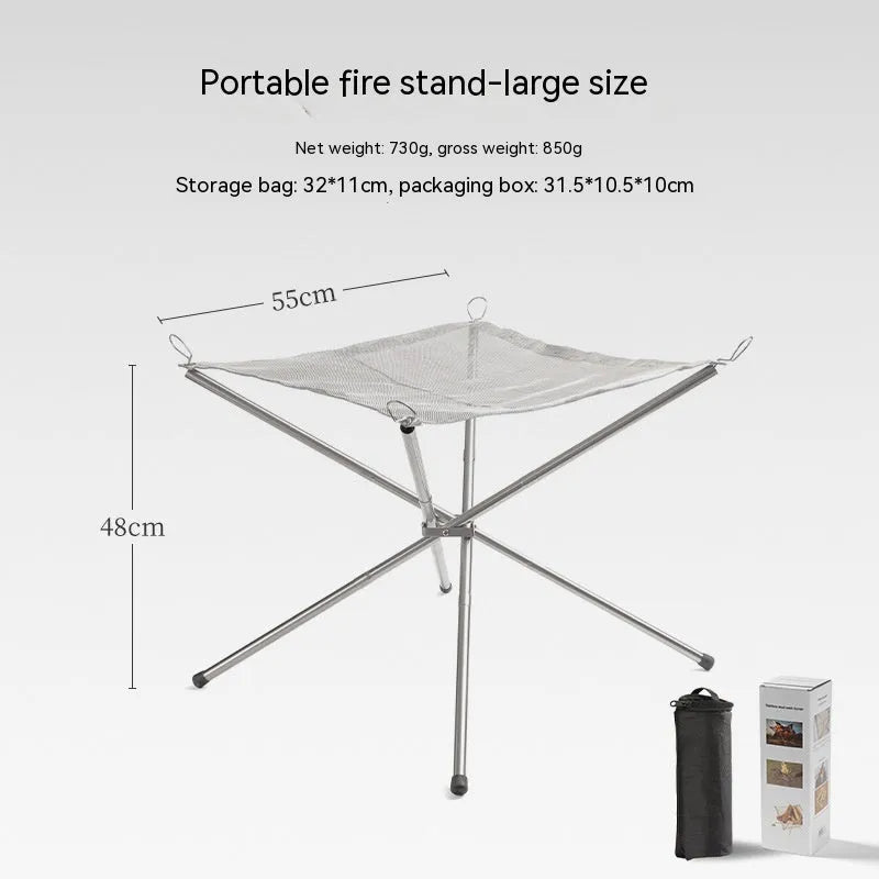 Silver stainless steel barbecue grill set with integrated cooking net, shown in medium and large sizes.