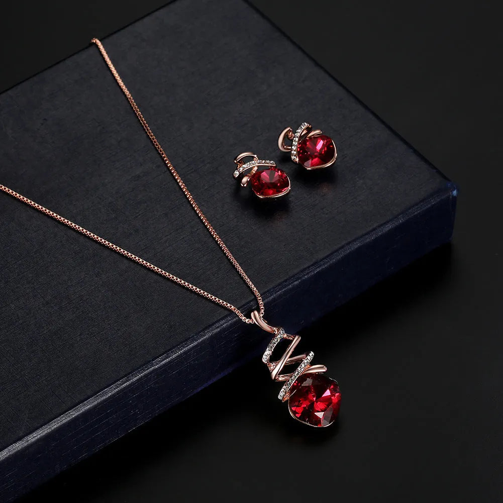 Women's alloy jewellery set with adjustable necklace and matching earrings in water wave chain style