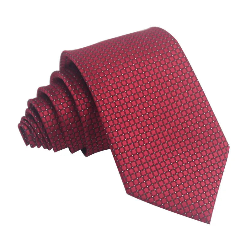 Men's red, black, and blue striped jacquard tie with an arrow shape and 8cm width.