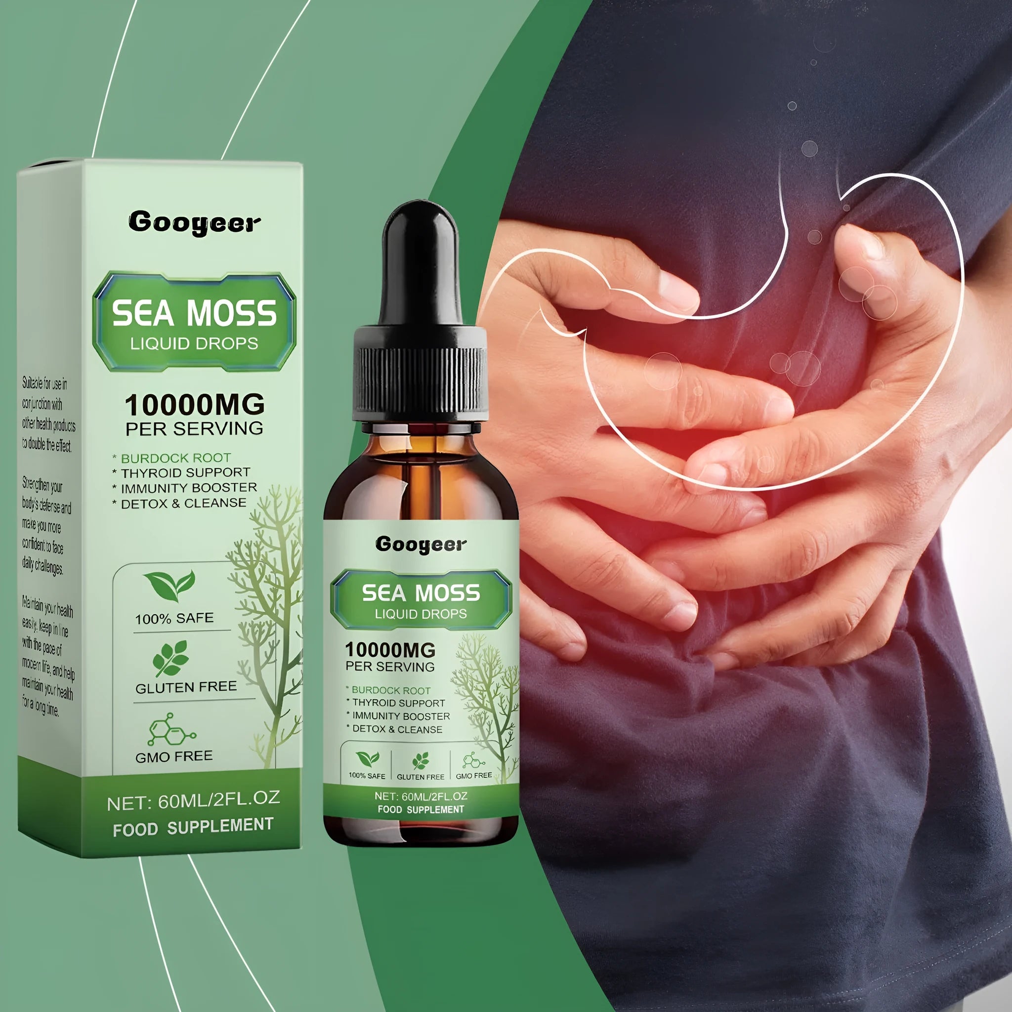 Googeer Sea Moss Liquid Drops 60ml body treatment gel bottle
