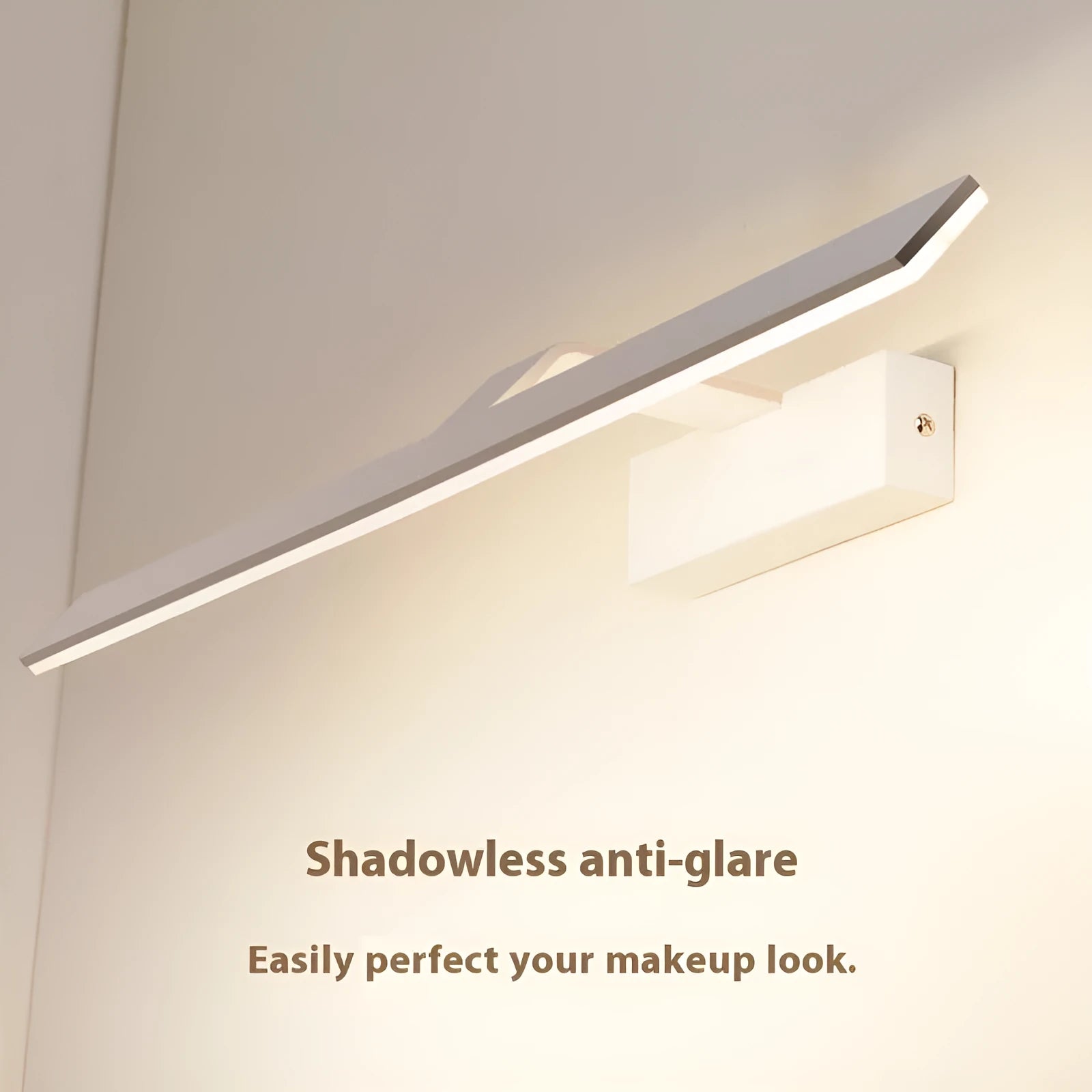 White wall-mounted LED bathroom makeup mirror with tri-colour dimmable lighting in three size options.