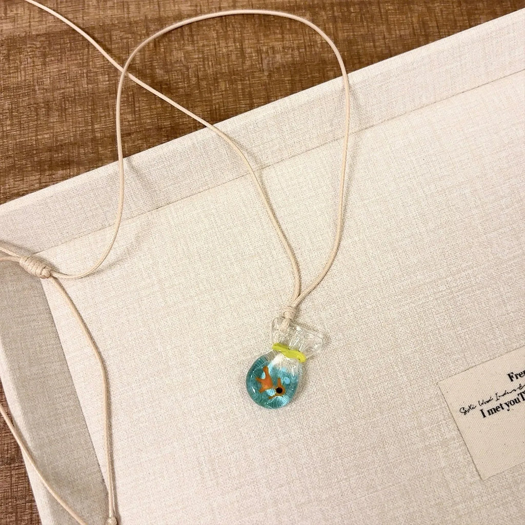 Women's coloured glaze joker pendant necklace on cotton linen clavicle chain