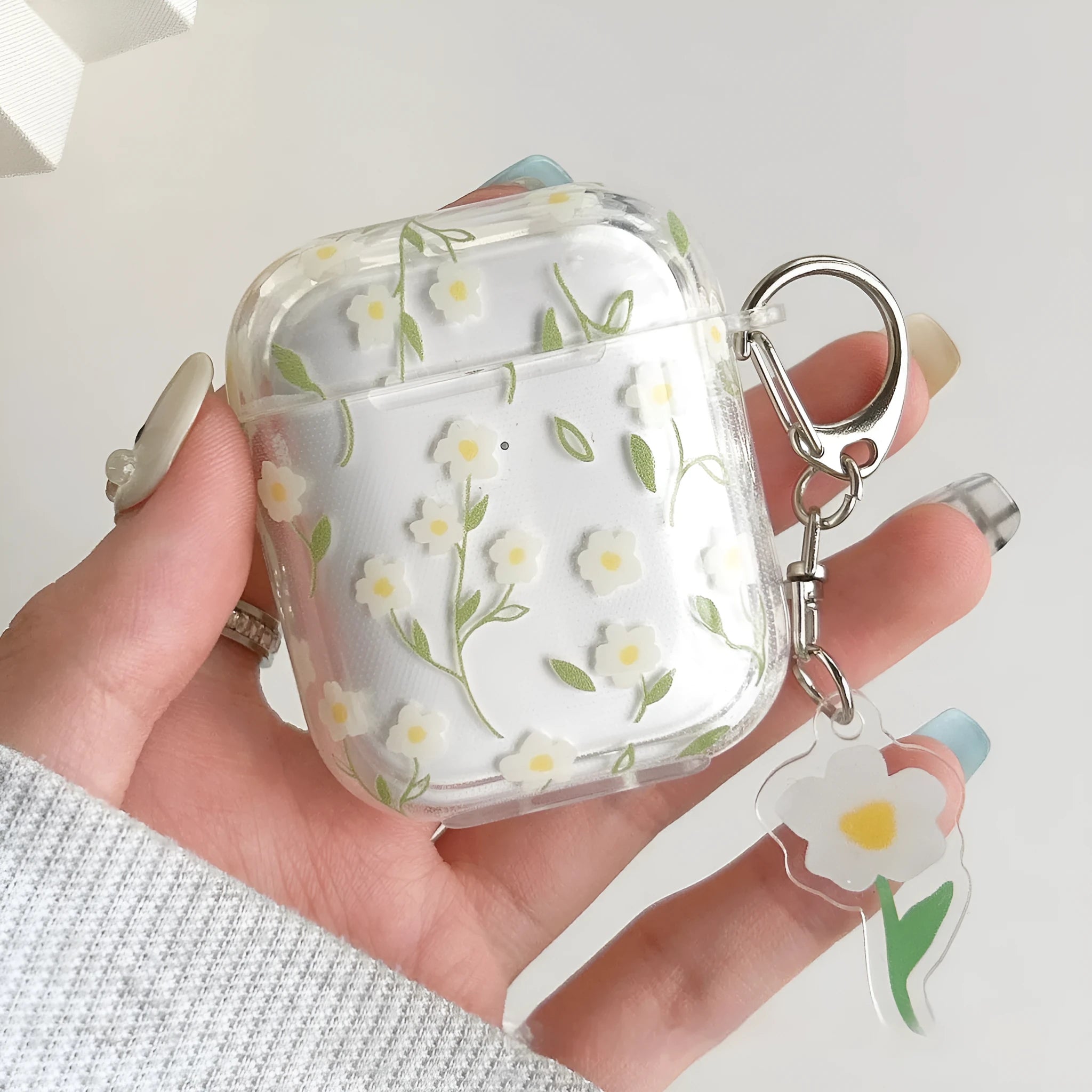 White floral design high-transparency TPU protective cover for Apple AirPods charging case