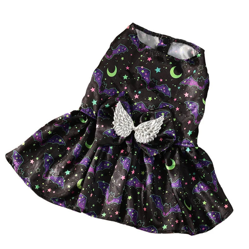 Angel wings Halloween dog costume in bright bat or pumpkin colour on pet