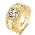 Copper men's ring with a large square diamond design and an adjustable band in gold colour.
